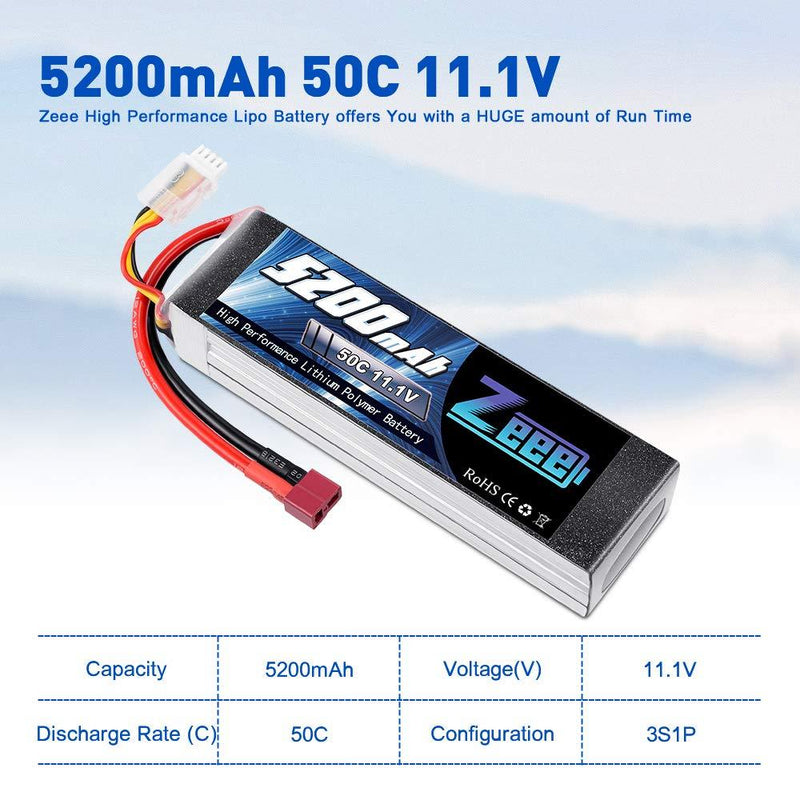 Zeee 5200mAh 50C 11.1V 3S RC Lipo Battery with Deans and XT60 Connector Soft Case Battery for RC Plane DJI Quadcopter RC Airplane RC Helicopter RC Car Truck Boat