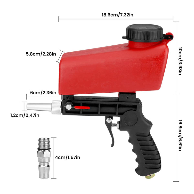 Pneumatic Sandblaster Portable Handheld Small Sandblasting Machine Multifunctional Sandblasting Gun Pneumatic Sandblasting Gun for Remove Paint Stains Rust Clean Surfaces (Red) Red