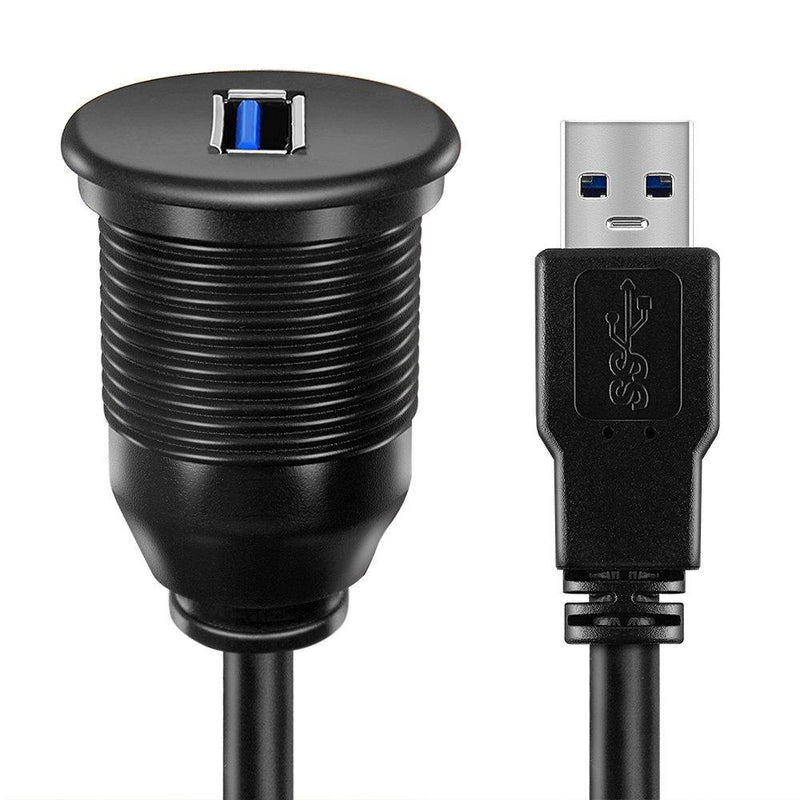 USB 3.0 Male to USB 3.0 Female AUX Flush Mount Car Mount Extension Cable for Car Truck Boat Motorcycle Dashboard Panel -(3 Feet - 1 Meter)