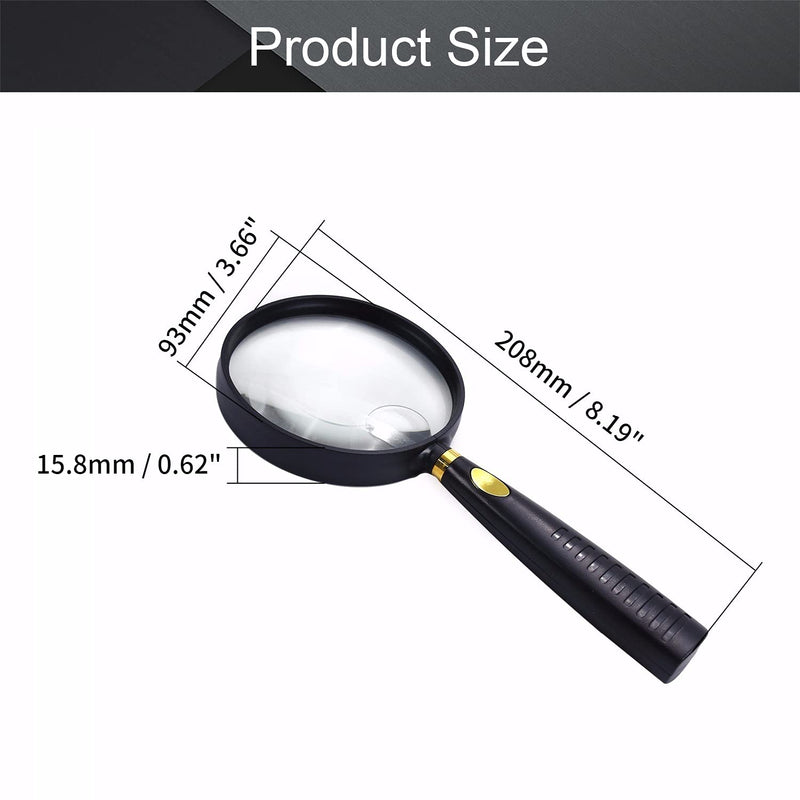 Othmro 1Pcs 5X/10X Handheld Magnifier Lens Diameter 5X/90mm 10X/24mm Black Round Lens with Plastic Handle for Book and Newspaper Reading