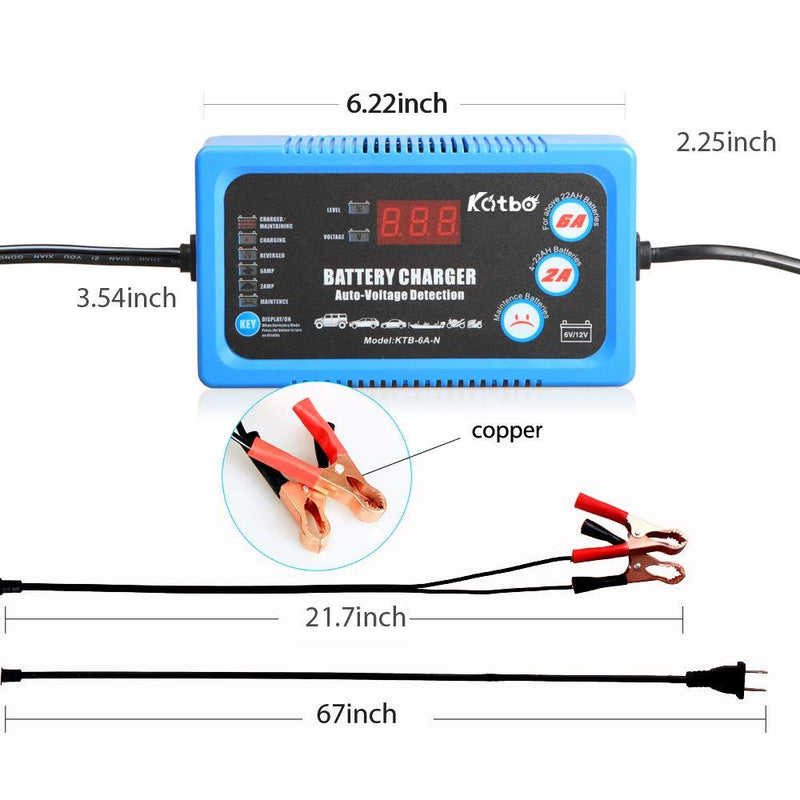 Katbo 6 Amp Smart Battery Charger 6V 12V Automatic and Manual