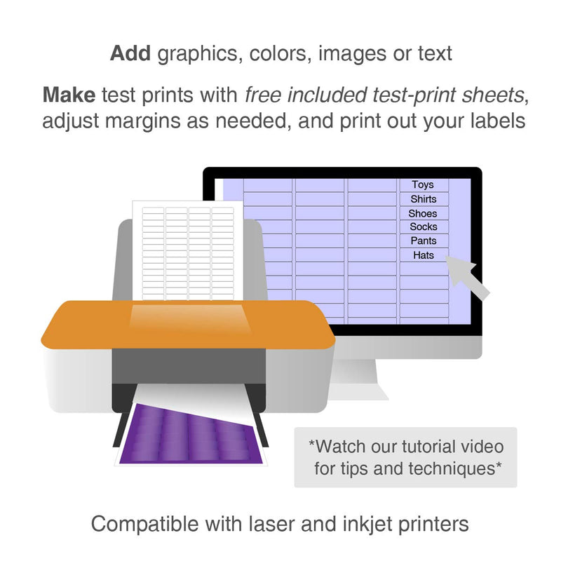 ChromaLabel 1/2 x 1-3/4 Inch Printable Labels, Compatible with Laser and Inkjet Printers, 2000 Pack, 25 Sheets, White