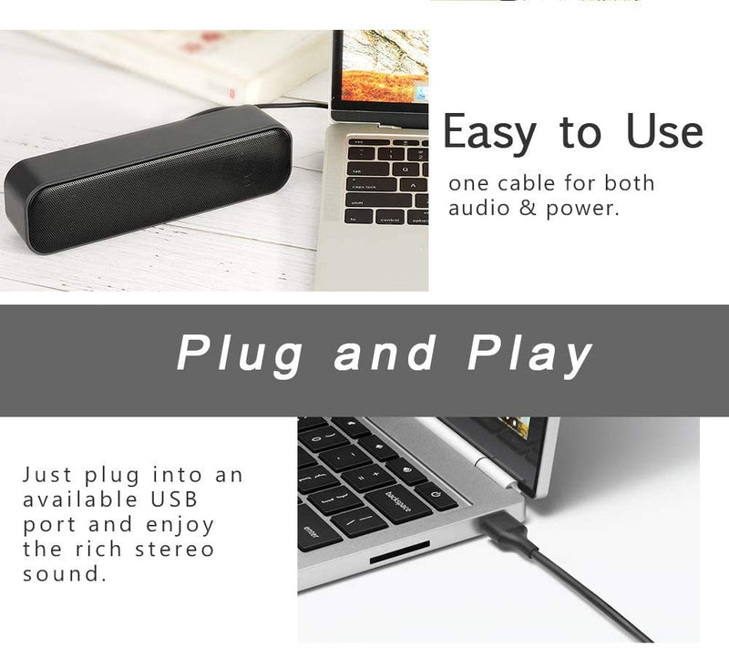 HONKYOB USB Computer Speakers,Laptop Speakers Wired USB Powered,Portable Mini Sound Bar PC Speakers for Windows PC,Desktop Computer,Laptops and Checkout Counter with Stereo Sound H058