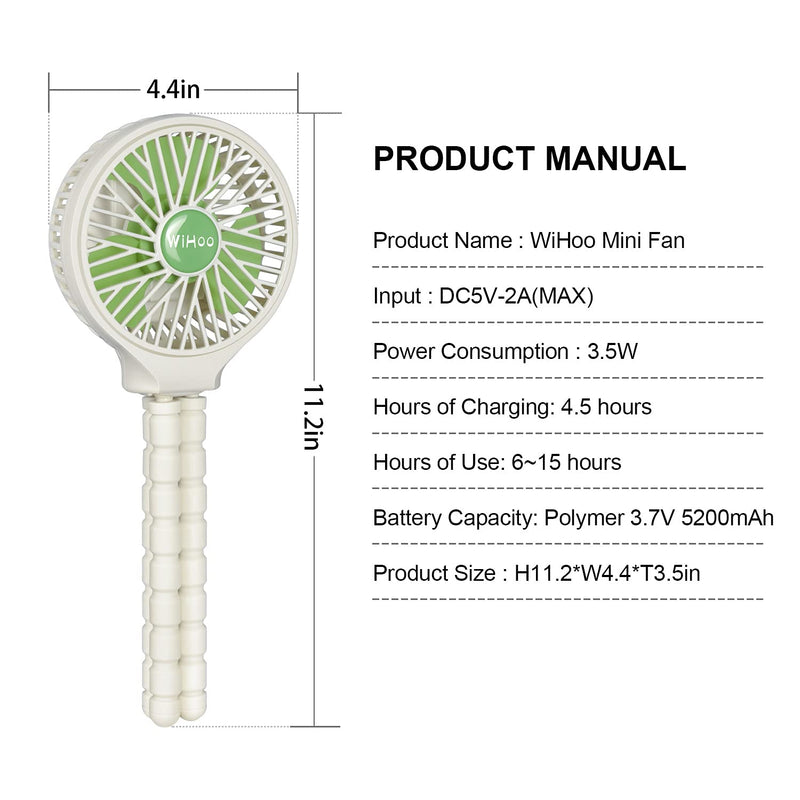 WiHoo Stroller Fan Clip On for Baby 5200mAh Battery Operated Fan Portable Fan Rechargeable Mini Handheld Car Seat Fan Small USB Desk Personal Fan for Stroller Accessories/Crib/Camping/Traveling White