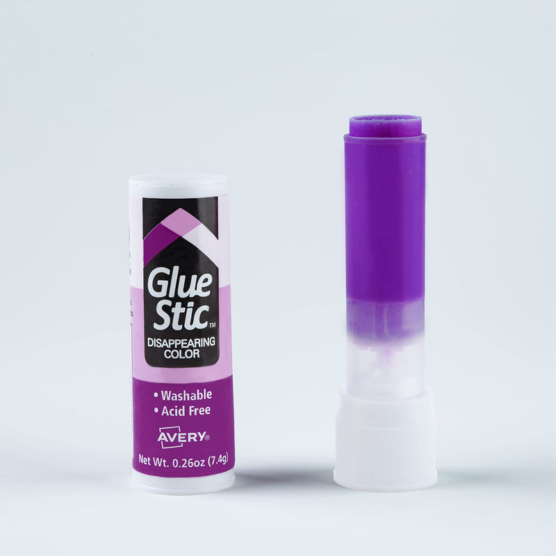 Avery Glue Stic Disappearing Purple Color, 0.26 oz., Washable, Nontoxic, Permanent Adhesive, 18 Glue Sticks (98079) 18 Pack