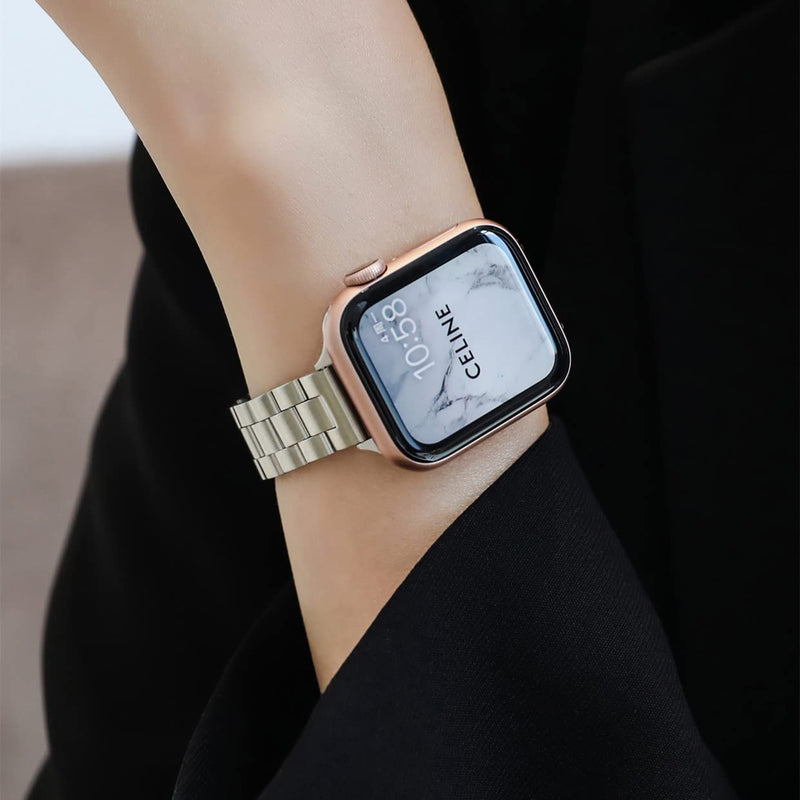 Lenrao Thin Stainless Steel Bands Compatible with Apple Watch 38mm 40mm 41mm 42mm 44mm 45mm for Women, Metal Straps for iWatch Series 8 7 6 5 4 3 2 1 SE Silver 38mm/40mm/41mm
