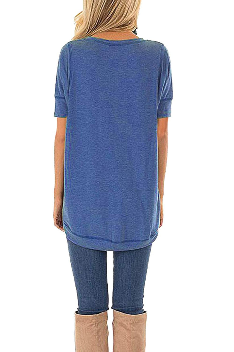 JomeDesign Summer Tops for Women Short Sleeve Side Split Casual Loose Tunic Top Small Blue