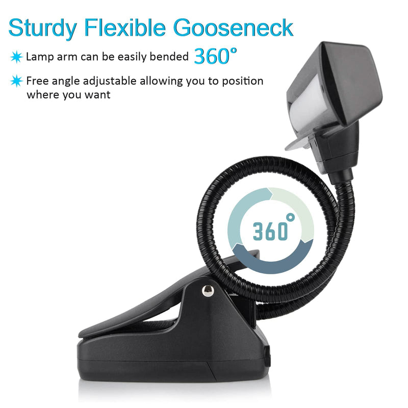 Rechargeable Music Stand Light, 19 LEDs Clip On Reading Light - 3 Level Brightness Settings, 3 Color Temperature Optional (Warm/Cool White/Natural Light Color), Perfect for Piano, Reading, Sewing Black