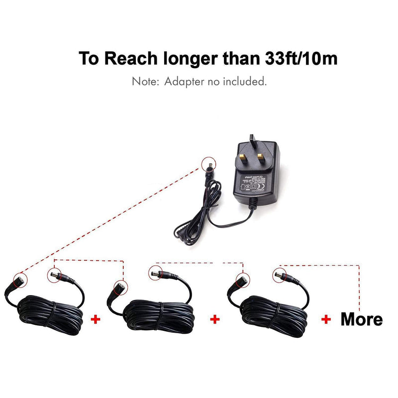 Tonton Power Extension Cable 33ft 10M 2.1mm x 5.5mm Compatible with 12V DC Adapter Cord for CCTV Security Camera IP Camera Standalone DVR Black