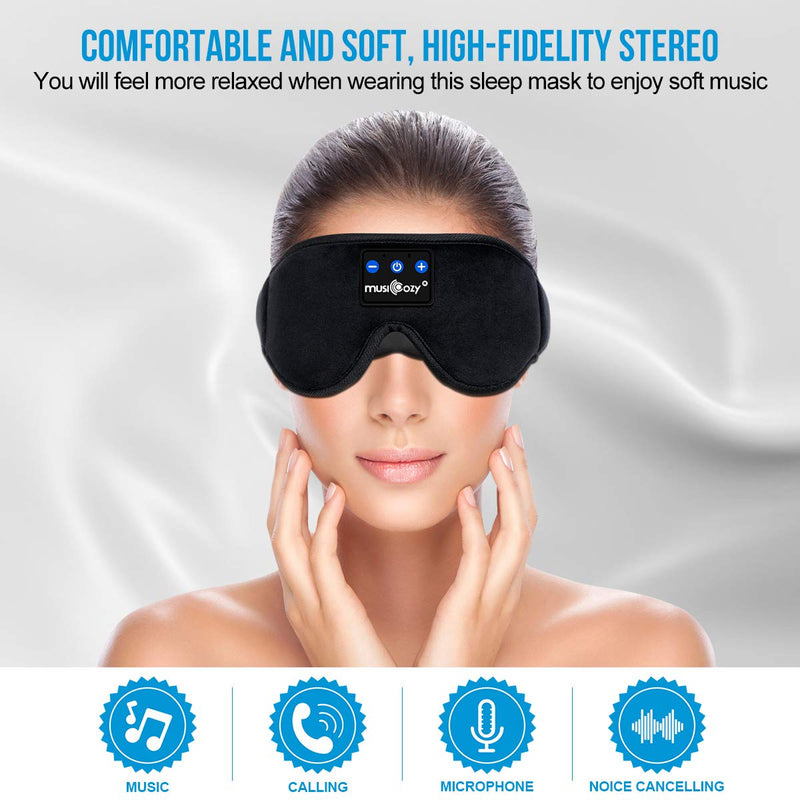 MUSICOZY Sleep Headphones Bluetooth 5.2 Headband Sleeping Headphones Sleep Eye Mask, Wireless Music Earbuds Earphones for Side Sleepers Men Women Air Travel Cool Tech Gadgets Unique Black