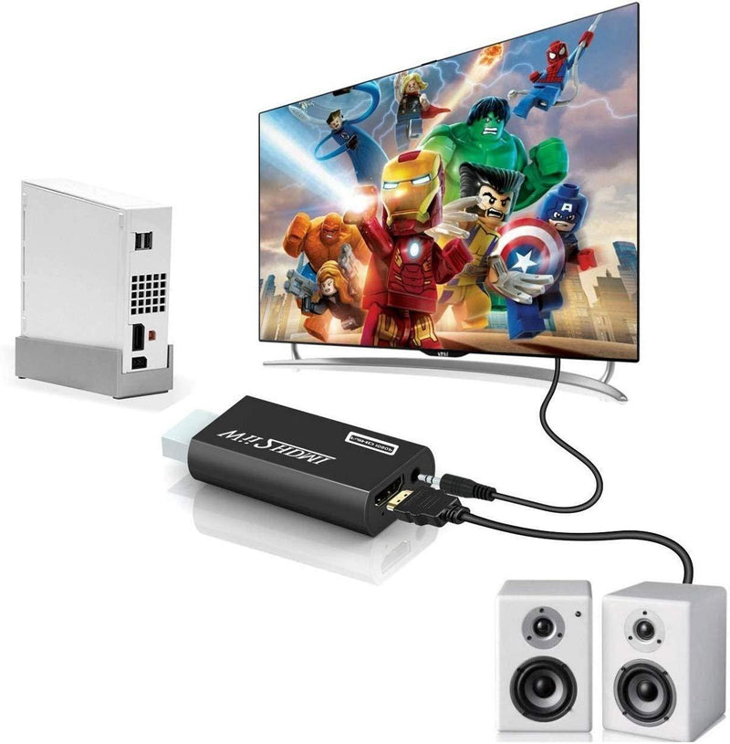 Wii Hdmi Converter Adapter, Goodeliver Wii to Hdmi 1080p Connector Output Video 3.5mm Audio - Supports All Wii Display Modes, Black