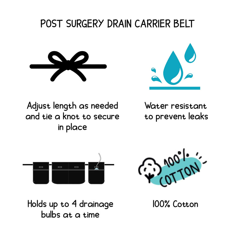 Mastectomy & Post Surgery Drain Carrier Belt & Shower Holder (Two Pack Black/Navy) Black / Navy