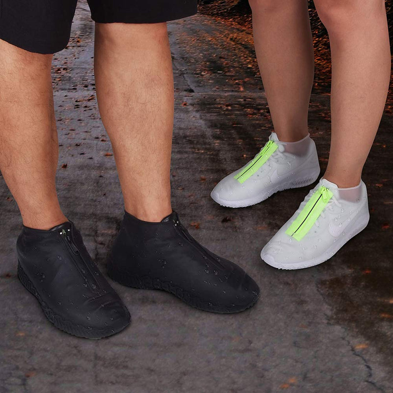 Shiwely Silicone Waterproof Shoe Covers, reusable upgraded overshoes with waterproof zipper, Resistant Rain Boots Non-Slip Washable Protection for Women, Men (L Women 7.5-11, Men 6.5-10.5), White) L (Women 7.5-11, Men 6.5-10.5)