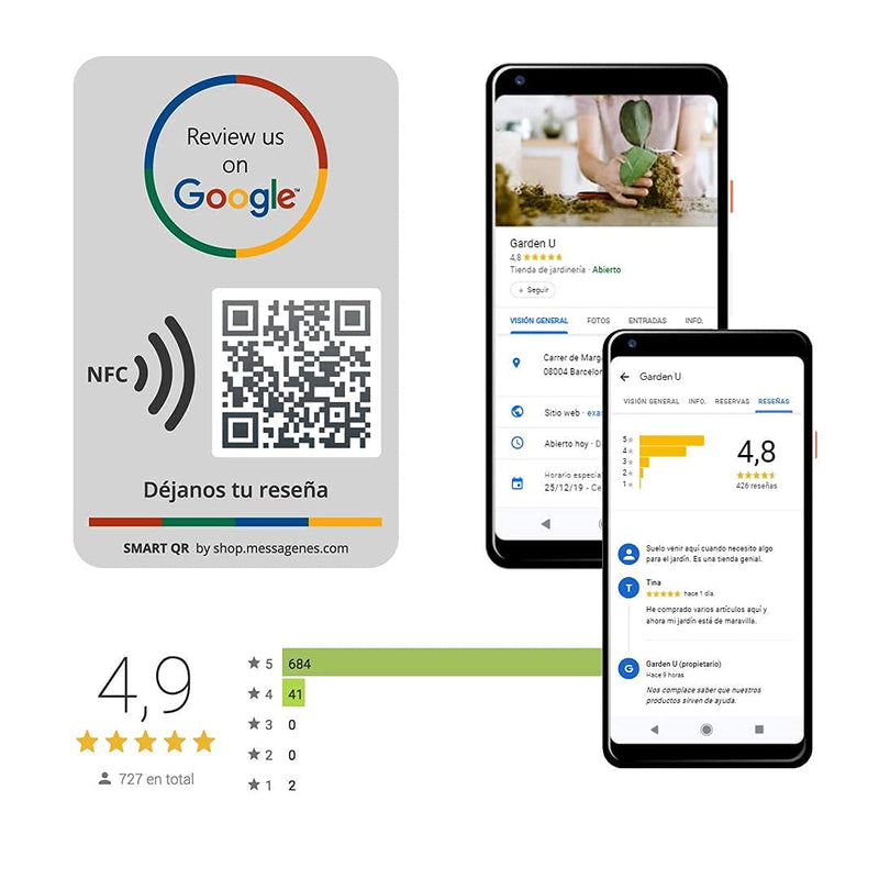 2 x Google Review Sticker for Business QR - NFC | 1 Click Feedback | Easy Reviews | Smart QR Modify Link Whenever You Want | Premium Stickers | Social Media | for Decorative Wall Window Decal 2x Google Rectangular 3.38" x 2.16"