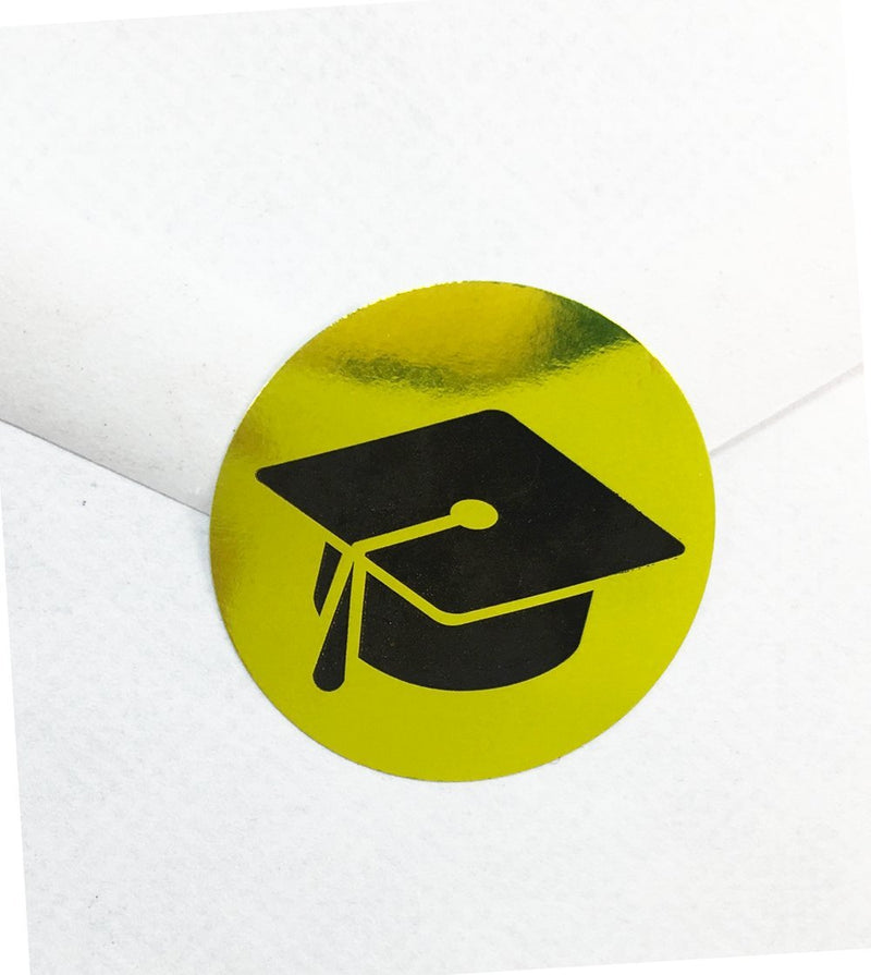 Graduation Cap Stickers Metallic Gold 1 Inch Round Circle Dots 100 Adhesive Labels