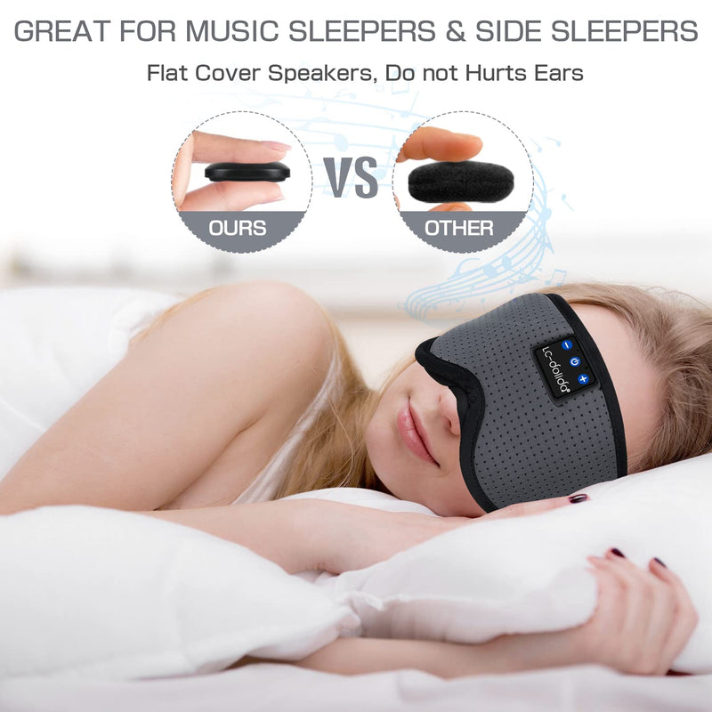 LC-dolida Sleep Headphones, Bluetooth Sleep Mask Sleeping Headphones Wireless Ice Silk Sleep Mask with Bluetooth Headphones 5.2 Bluetooth Eye Mask for Sleeping Music Headset Gifts for Men Women Grey