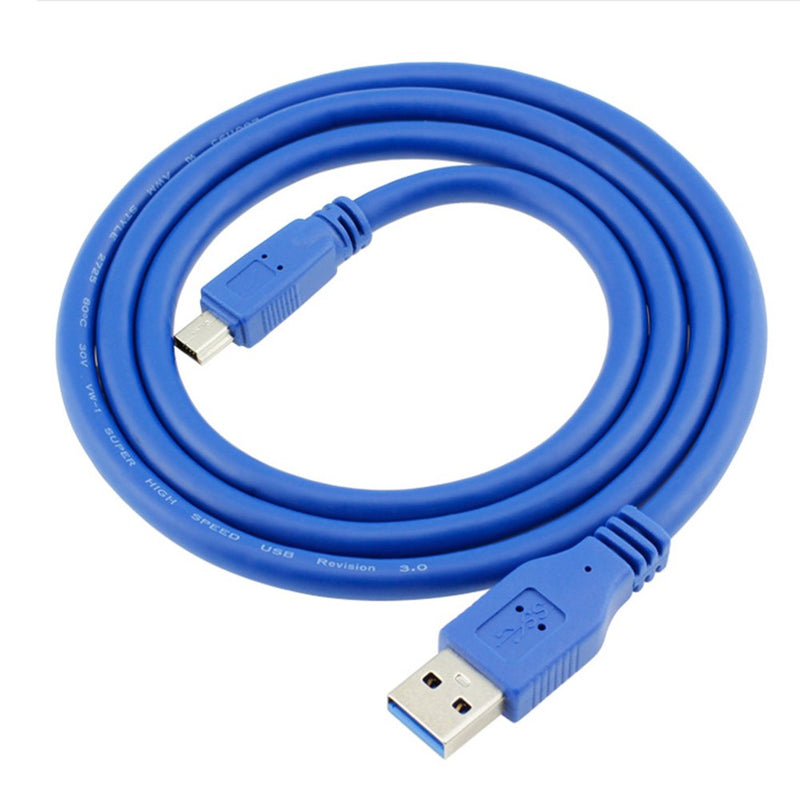Bluwee USB 3.0 Cable - Type A-Male to Mini B 10-Pin Male - 1.8 Meters (6 Feet) - Round Blue 6 FT