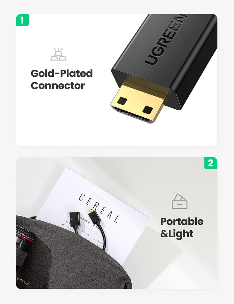 UGREEN Mini HDMI Adapter Mini HDMI to HDMI Female Cable Adapter 4K Compatible for Raspberry Pi Zero W DSLR Camera Camcorder Graphics Video Card Laptop Pico Projector Tablet 8 Inch