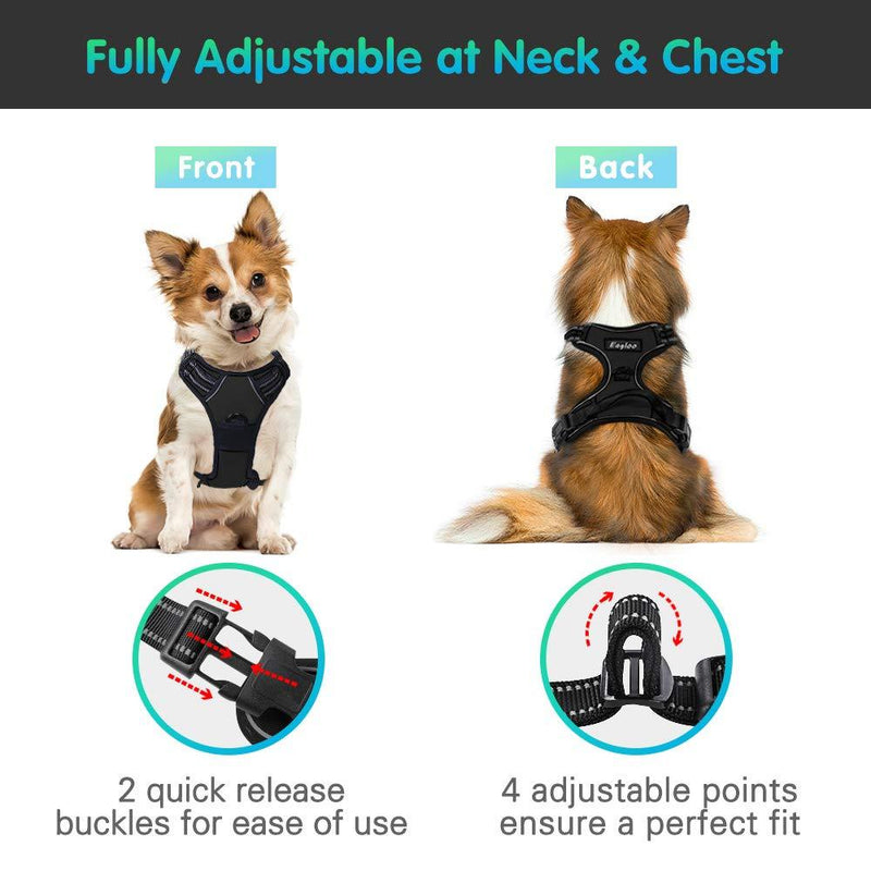 Eagloo Dog Harness No Pull, Walking Pet Harness with 2 Metal Rings and Handle Adjustable Reflective Breathable Oxford Soft Vest Easy Control Front Clip for Small Medium Large Dogs Small (Pack of 1) Black