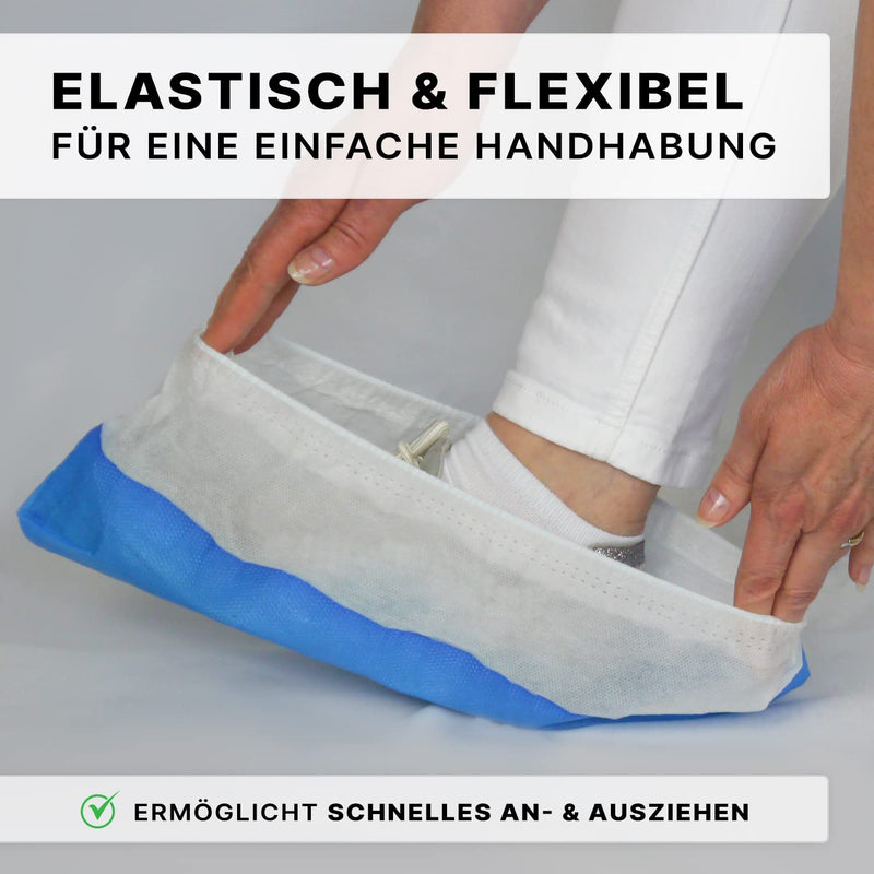 50x ARNOMED disposable shoe covers blue/white, overshoes with waterproof sole, reusable CPE+PP overshoes extra strong, shoe protection cover non-slip 17x40cm, tear-resistant overshoes for construction sites 050 pieces