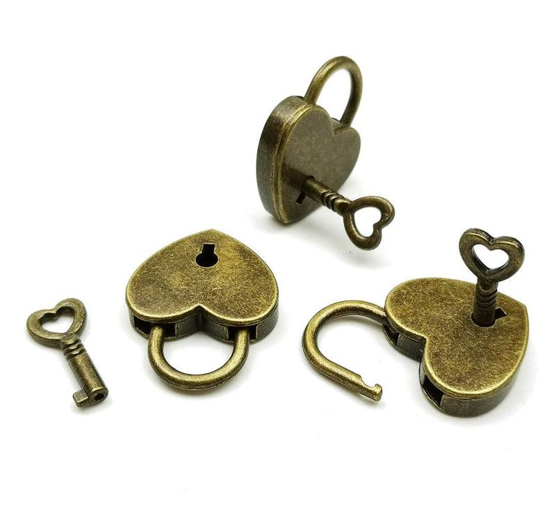 Hyamass 3pcs Vintage Antique Style Mini Heart Archaize Padlocks Key Lock with Keys(Bronze)