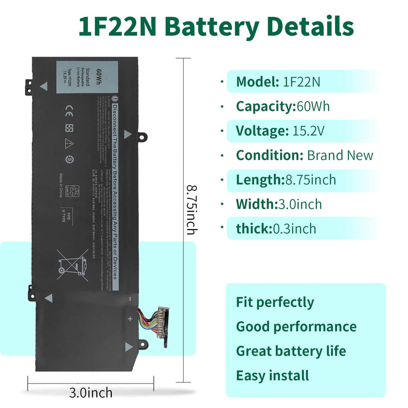 60Wh 15.2V 1F22N Battery Replacment for Dell G7 15 7590,G7 15 7790,G5 15 5590,G5 5590,G7 7590 7790,Alienware M15 R1 Alienware M17 P37E Laptop P79F P82F P40E 0JJPFK 08622M XRGXX 06YV0V JJPFK HYWXJ