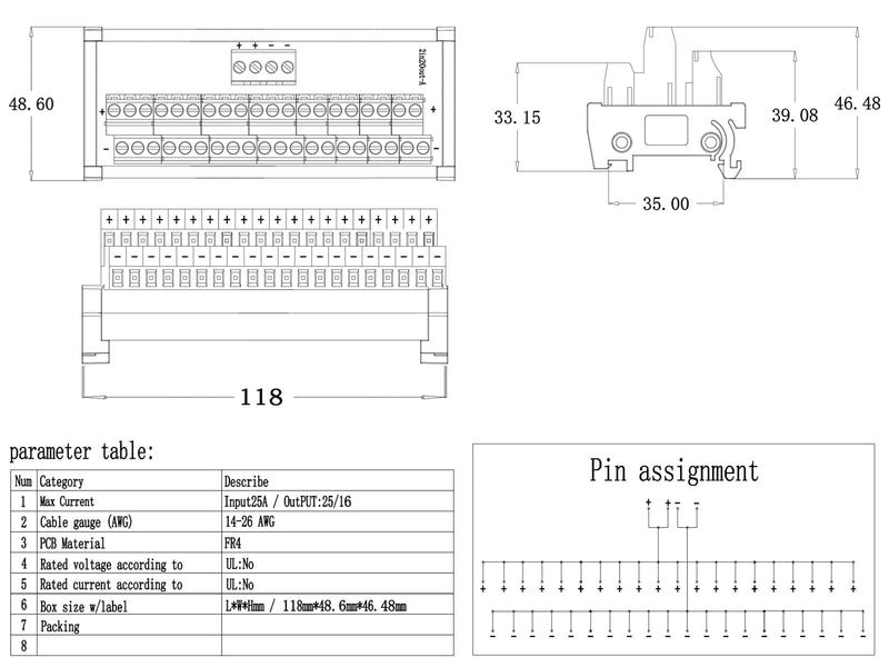 ANMBEST 2 in 20 Out Terminal Blocks Module, 25A DIN Rail and Panel Mounting Power Distribution Breakout Board for PLC Servo Power Amplifier