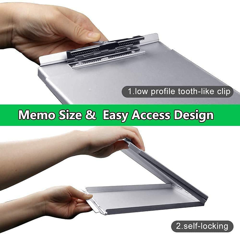 Sunnyclip Aluminum Clipboard with Storage (Memo Size), Recycled Metal Form Holder Binder Fits Paper Size up to 5.66 x 9.5 inches, A5 Size Memo Size 9.8x6×0.8 in