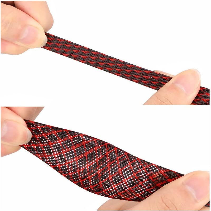 PET Expandable Braided Sleeving 100Ft-1 inch Wire Loom, Aibole Braided Cable Sleeve Wire Wrap,Black&Red 100FT-1Inch BlackRed