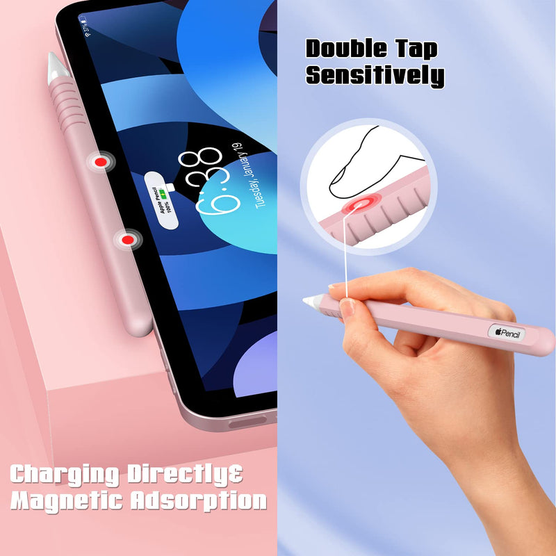 2 Pack Apple Pencil 2nd Generation Case: Soft Protective Sleeve Accessories for Apple Pen 2nd Gen, Silicone Grip Skin for Apple Pencil 2 Gen w/ 4 Replacement Pencil Tips, 4 Nibs Cover, Pink + Purple Apple Pencil 2nd Gen Accessories Set Purple + Pink