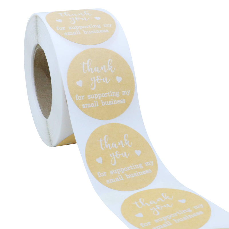 Hybsk Kraft Thank You for Supporting My Small Business Stickers with White Font 1.5 Inch Round / 500 Labels Per Roll