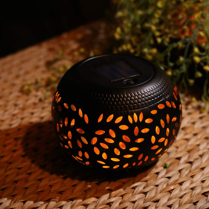 Solar Table Lantern Outdoor Waterproof- Dancing Flickering Flame Solar Powered LED Light，Black Metal Desktop Decorative Lamp Auto On/Off Lighting Dusk to Dawn for Indoor Desk Patio Garden Pathway Yard Black