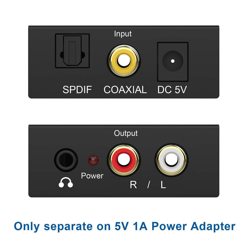 Rybozen 192kHz Digital to Analog Audio Converter,Digital SPDIF Optical (Toslink) to Analog L/R RCA & 3.5mm Jack DAC Converter ,with Optical Cable &Power Adapter, for PS4 Xbox HDTV DVD Headphone