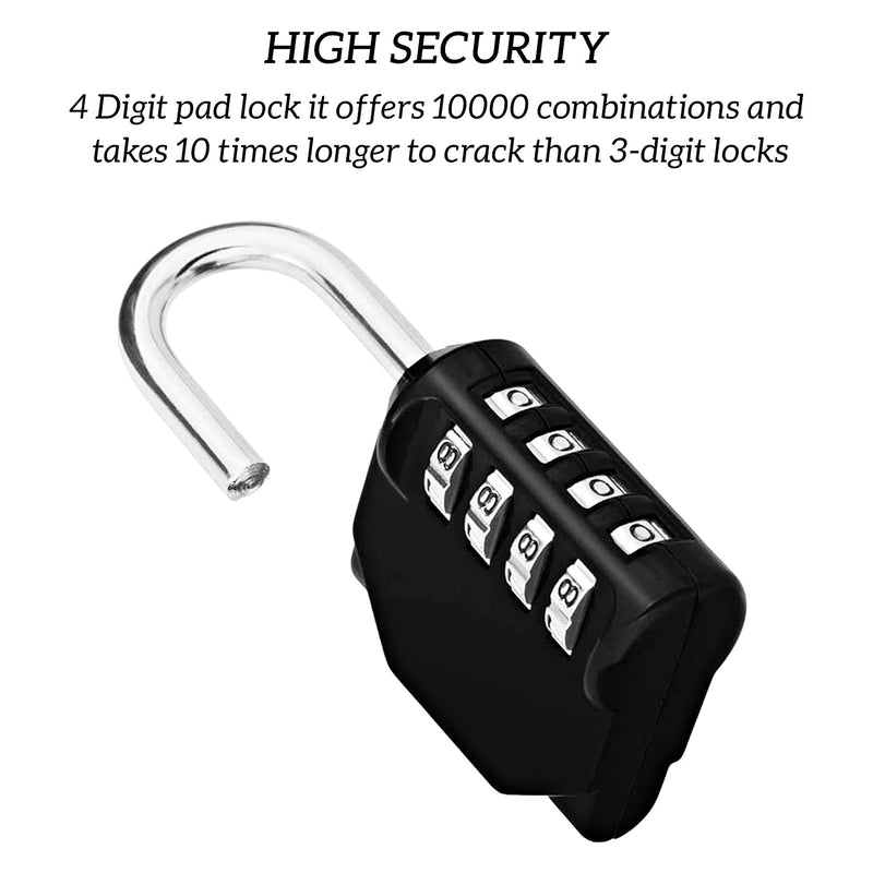 4 Digit Combination Lock,Outdoor Padlock for School Gym Sports Locker,Fence,Toolbox,Gate,Suitcase,Hasp Storage(Black) SISAV 1 Black