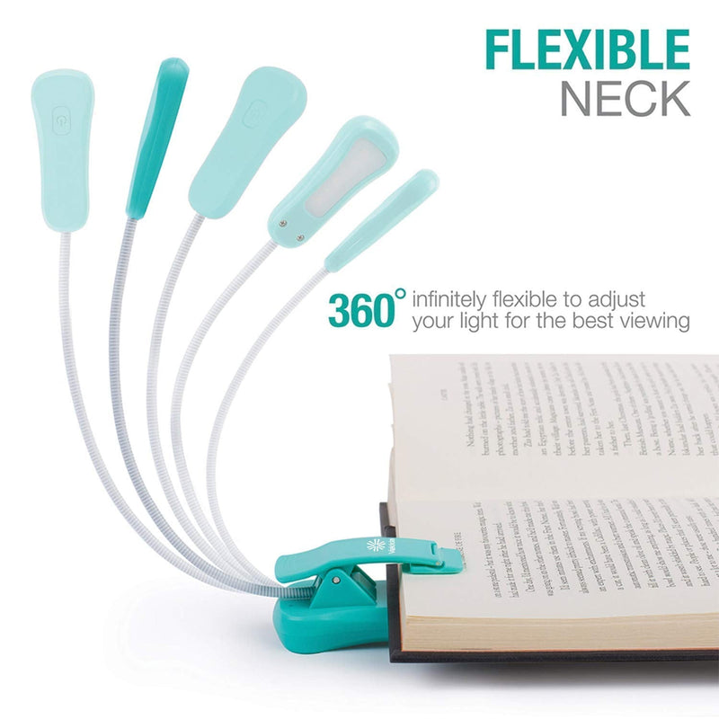 Vekkia Rechargeable 4 & 6LED Reading Light, Book Lights for Reading in Bed, 3 Brightness Levels, 2 Flexible Soft Silicone Arms Comfortable Wear, Long Lasting. Perfect for Bookworms,Craft