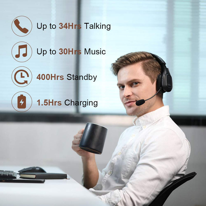 COMEXION Trucker Bluetooth Headset V5.0, Wireless Headset with Noise Canceling&Mute Microphone for Cell Phones, On Ear Bluetooth Headphone with Wireless&Wired Mode for Trucker, Home Office, Skype BH-M100