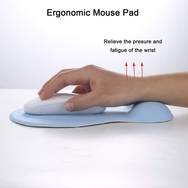 Xinidc Ergonomic Computer Mouse Pad with Wrist Rest Support, Pain Relief Mouse Pad with Non-Slip PU Base for Home Office Working Studying (Blue) Blue