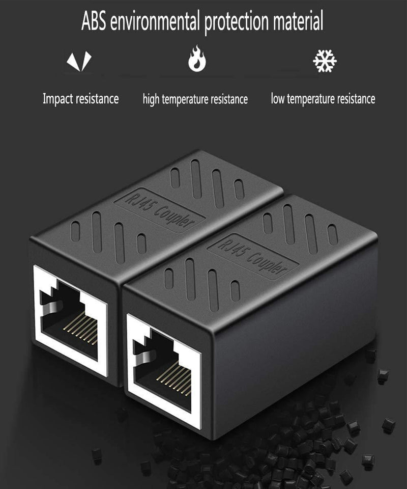 RJ45 Coupler, PLUSPOE 2 Pack Ethernet Cable Extender Inline LAN Connector Plugs for Cat5 Cat5e Cat6e Cat7 Cable, Female to Female (Black) RJ45 Coupler 2Pack Black