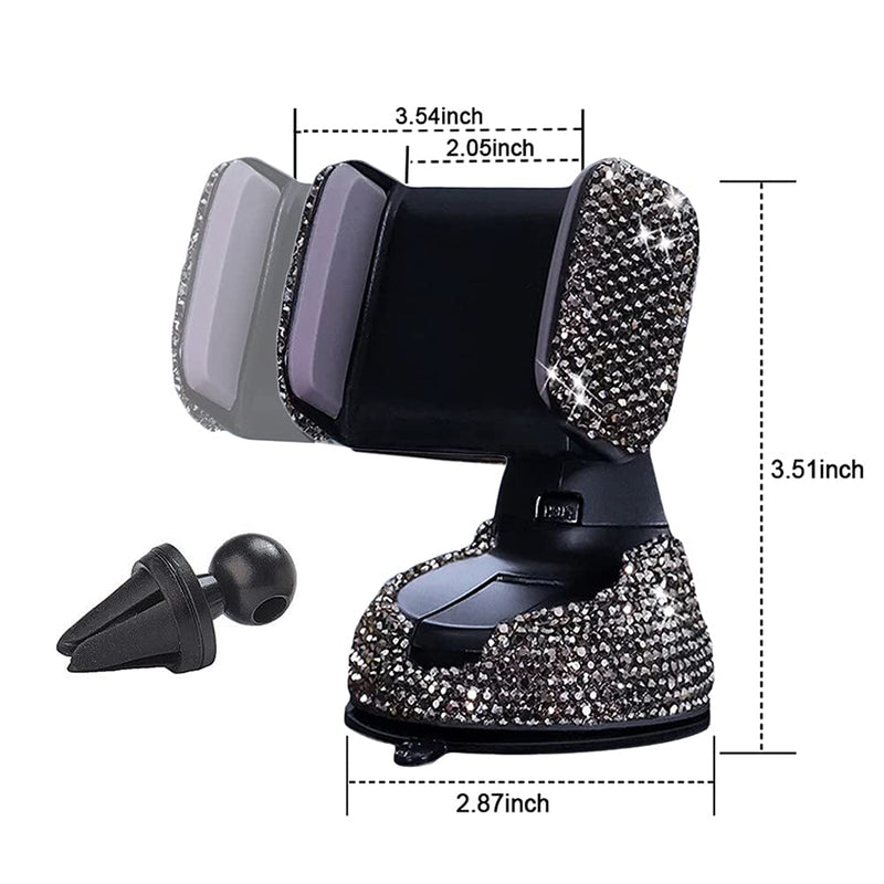 Bling Car Phone Holder, SUNCARACCL 360°Adjustable Crystal Auto Phone Mount Universal Rhinestone Car Stand Phone Holder Car Accessories for Windshield Dashboard and Air Outlet (Black) Black