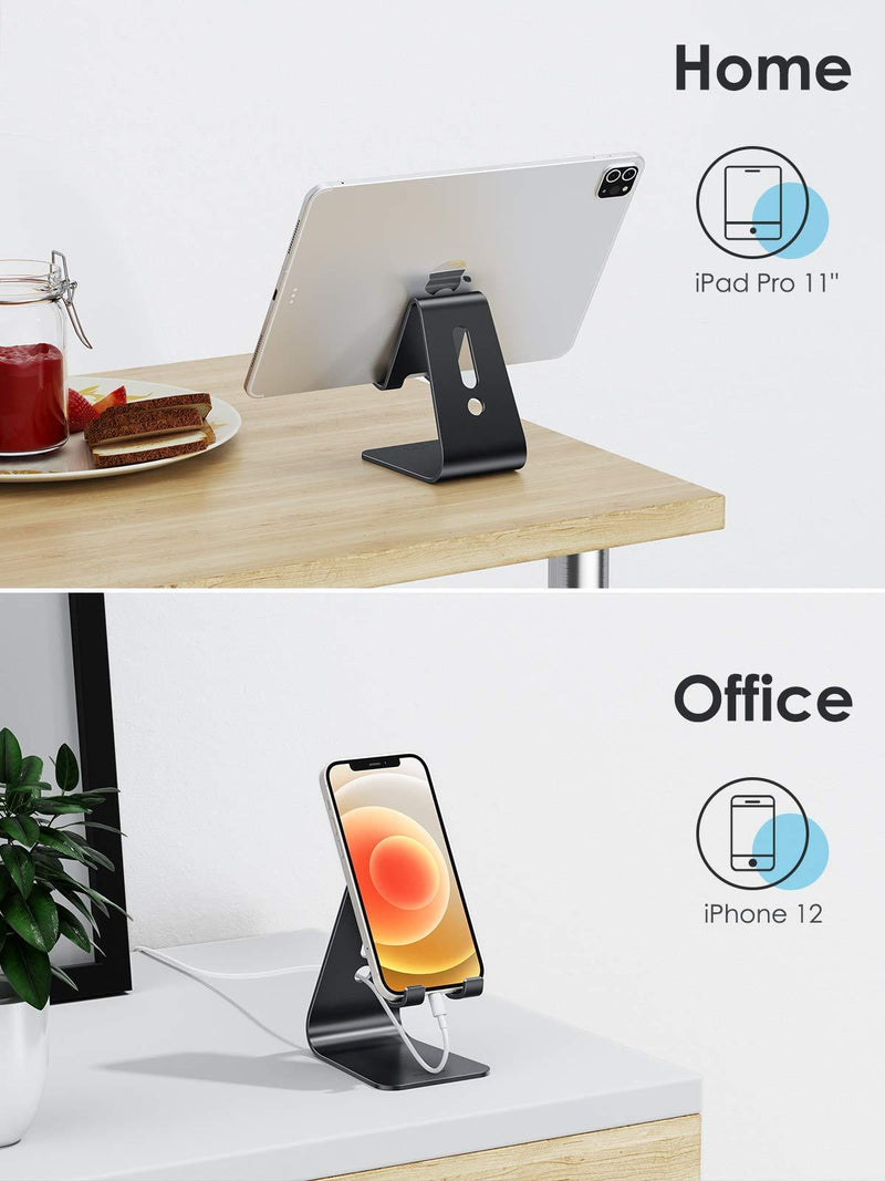Upgraded Aluminum Cell Phone Stand, OMOTON C1 Durable Cellphone Dock with Protective Pads, Smart Stand Designed for iPhone 11 Pro Max XR XS 8 Plus 7 SE, iPad Mini, Android Phones, Black