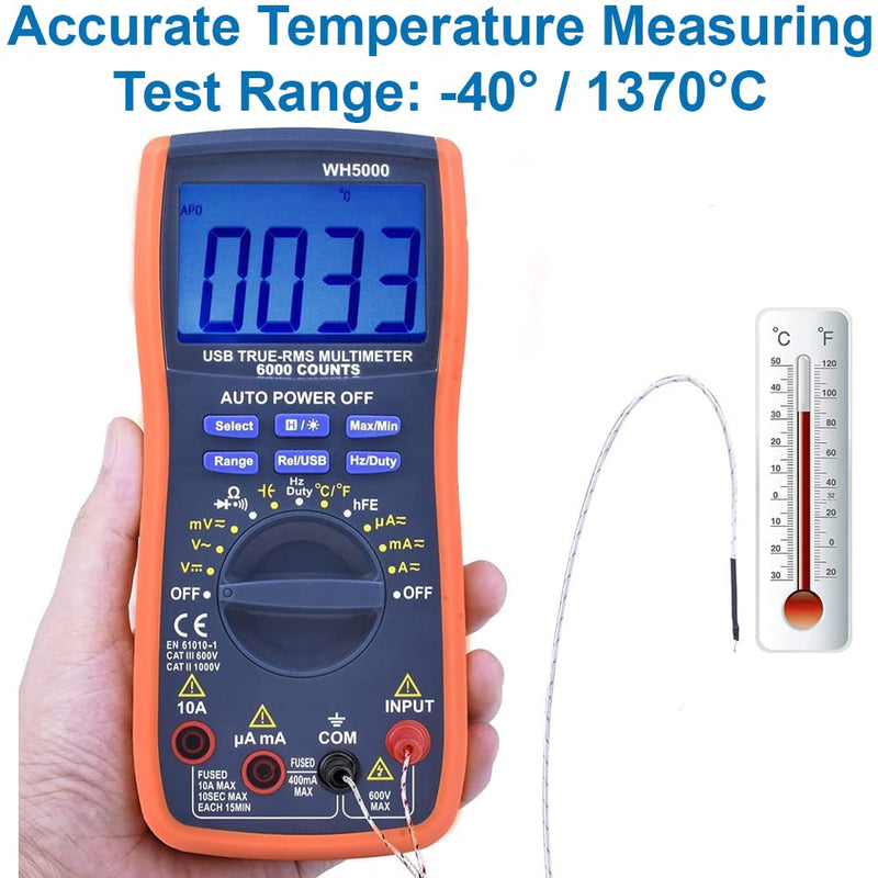 MMOBIEL Professional Digital Multimeter CAT III 1000V CAT IV 600V - 6000 Count - Test AC/DC, Current, Resistance, Temperature, Continuity, Transistor Testing - Incl Test Leads, Fuse and Magnet Strap