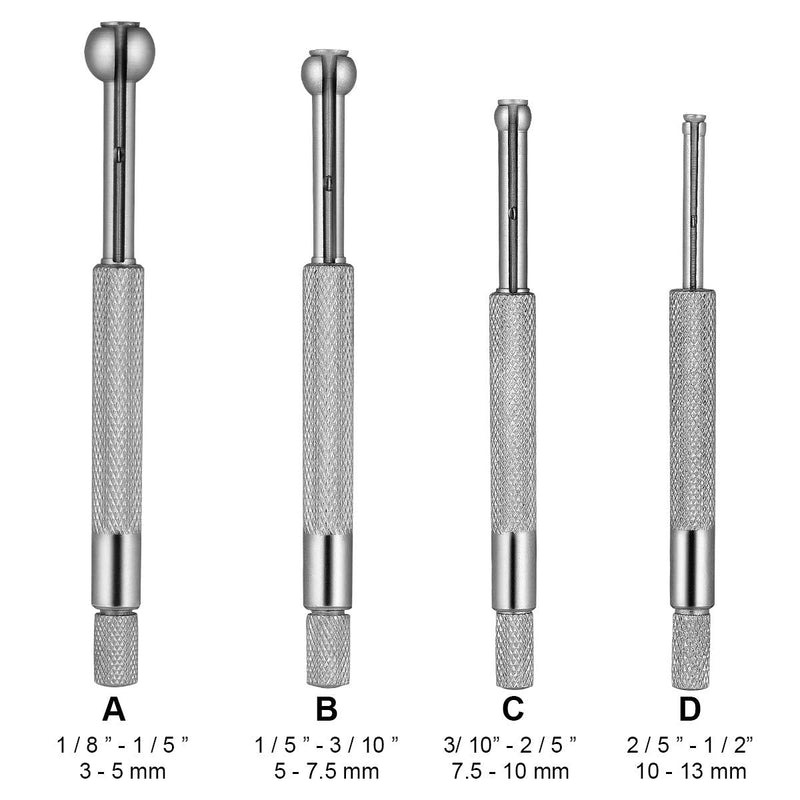 UKCOCO 4pcs Small Hole Gauge Set Telescoping Full Round Spherical Shaped Hardened Bore Gauge