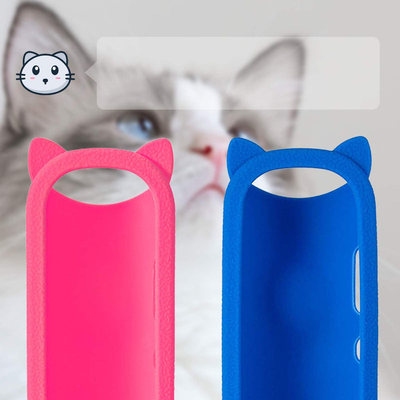 ï¼ˆPack of 2ï¼‰ Blue + Pink Silicone Protective Soft Cases Covers Compatible with RC280 TCL ROKU TV Remote Control with Wrist Strap Cute Cat Ear Shape Case only pink and blue
