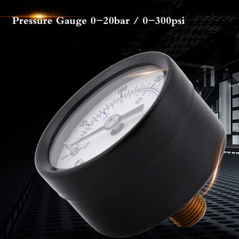Horizontal pressure gauge, 0-20 bar/0-300 psi 1/8" BSPT mini pressure gauge compressed air water pressure gauge mechanical pressure gauge compressed air pressure gauge for fuel air oil water