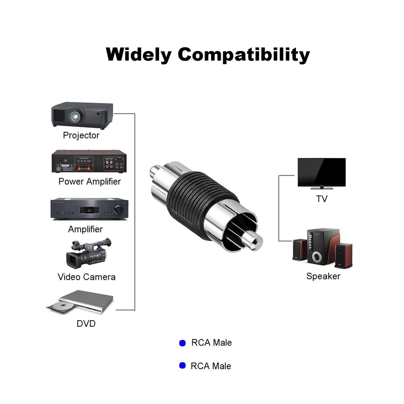 Borsuer 6Pcs RCA Male to Male Adapter Audio Video Nickel Plated RCA Male Coupler Connector Adapter for RCA Cable Extension