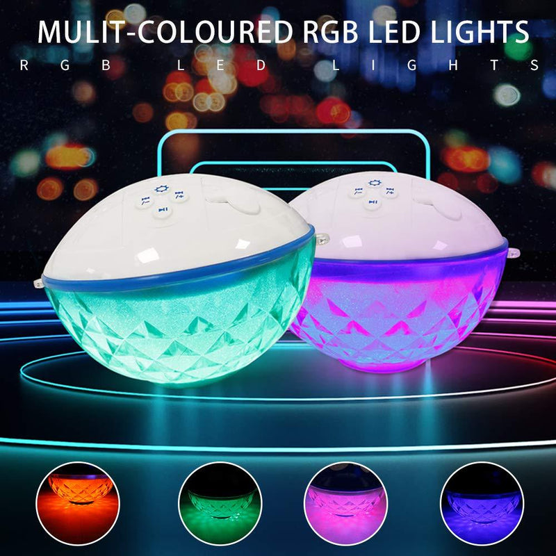 Bluetooth Speakers with Colorful Lights, Portable Speaker IPX7 Waterproof Floatable, Built-in Mic,Crystal Clear Stereo Sound Speakers Bluetooth Wireless 50ft Range for Home Shower Outdoors Pool Travel White