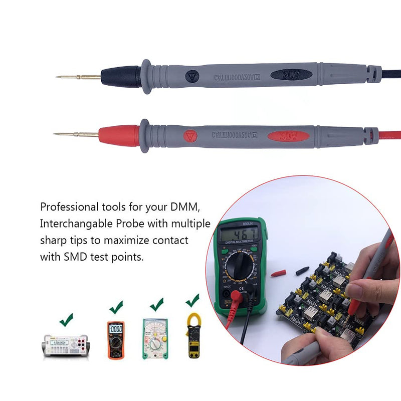 MOGAOPI Multimeter Test Leads Set, Professional Leads Kit, Precision Sharp Probe Test Lead 1000V 20A Gold-Plated Probe Leads with Alligator Clips, Test Hooks, Test Probes Lead, Test Tweezer.
