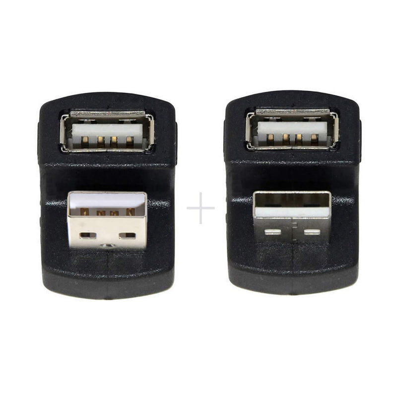 Cablecc 1 Set Up & Down Angled USB 2.0 Adapter A Male to Female Extension 180 Degree Black Black Down +Up Angled