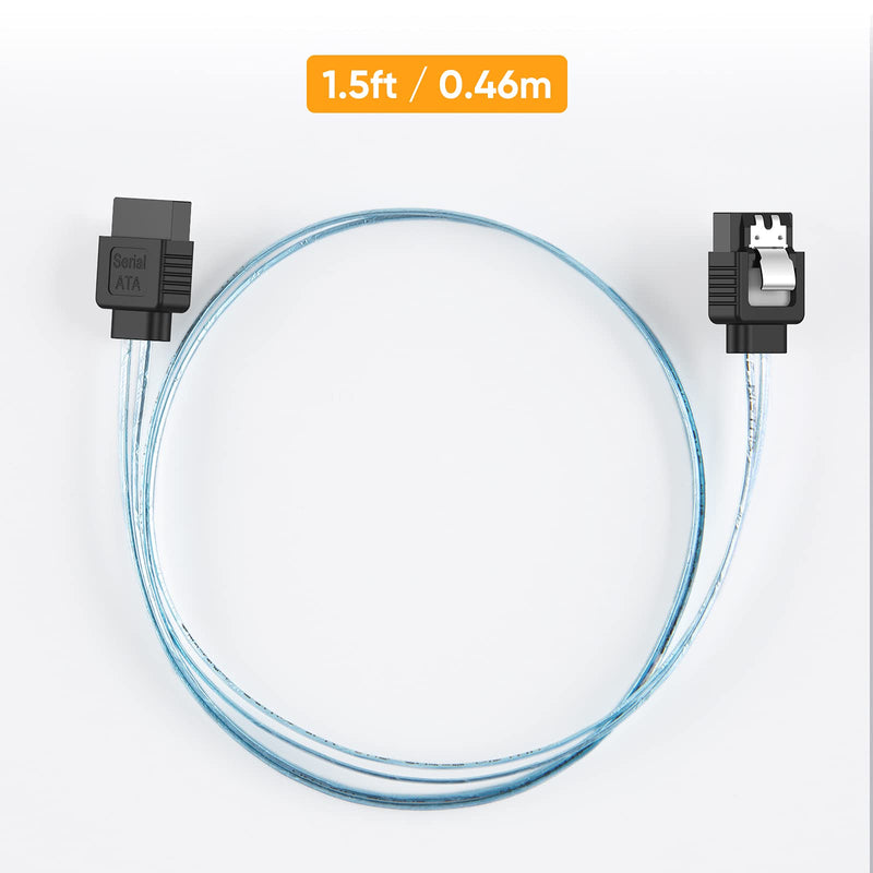 CableCreation SATA III Cable, [5-Pack] 18-inch SATA III 6.0 Gbps 7pin Female Straight to Straight Angle Female Data Cable with Locking Latch, 1.5 FT Blue 1.5FT[5-Pack] Straight-Straight