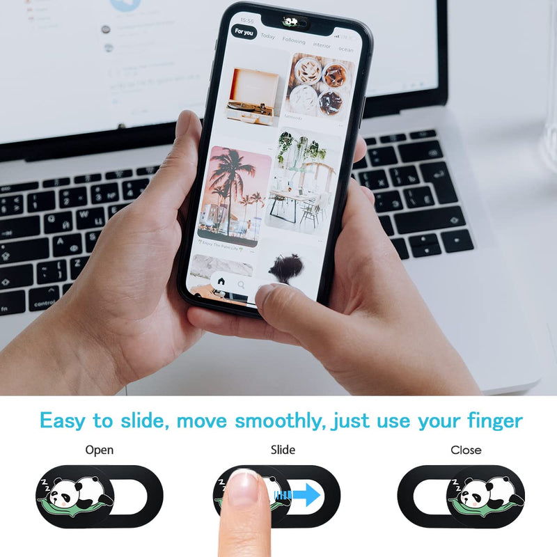 Privacy Covers, 0.02-Inch Webcam Cover, Computer Laptop Camera Cover Slide for Laptop, PC, Phone, Tablet, Desktop Pc, Strong Adhesive, Protect Your Visual Privacy and Security (Sleep Panda-Black) Sleep Panda-Black